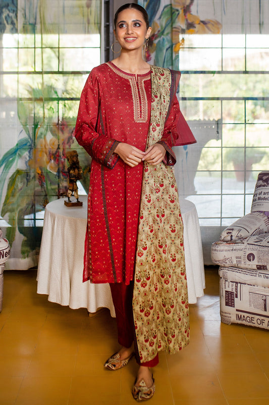 Unstitched 3 Piece Embroidered Slub Lawn suit with Lawn Dupatta