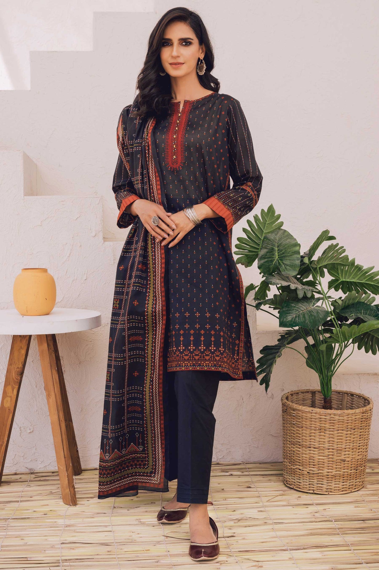 Unstitched 3 Piece Embroidered Lawn Suit with Cotton Net Dupatta