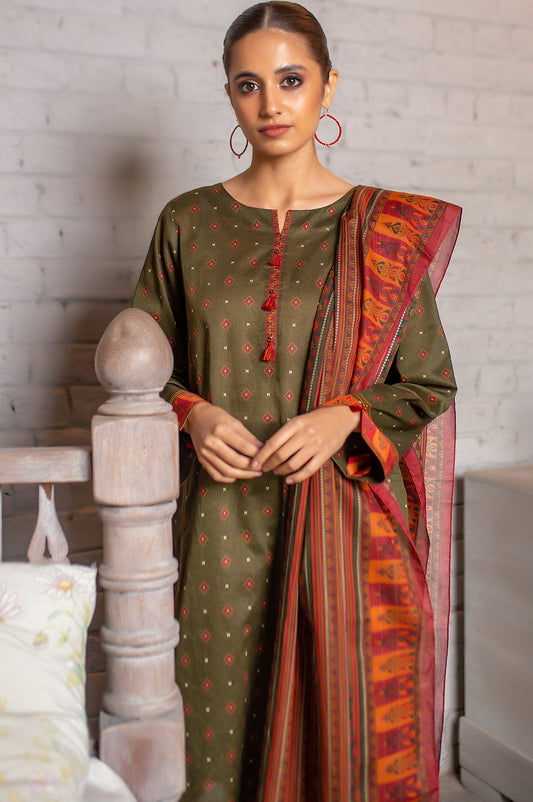 Unstitched 3 Piece Printed Slub Lawn  Suit with Printed Lawn Dupata