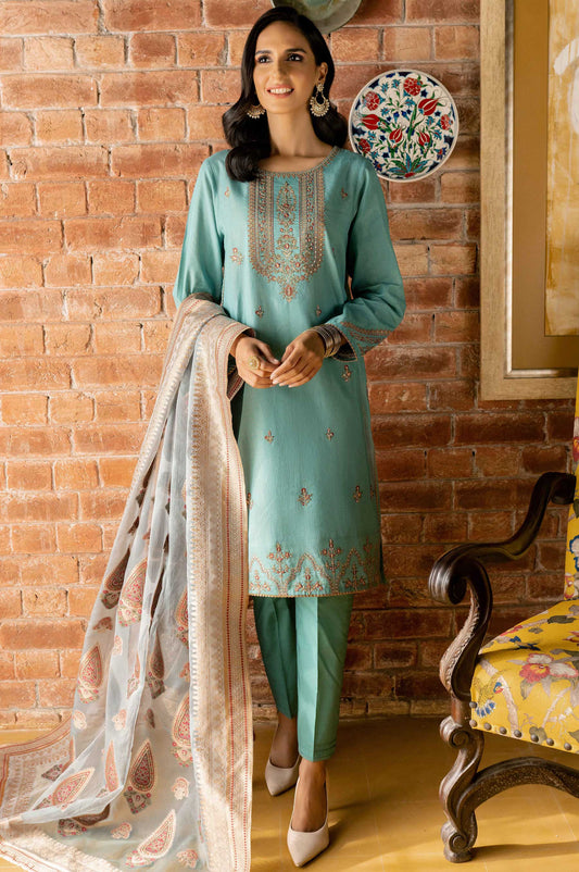 Unstitched 3 Piece Embroidered Maysuri Suit with Organza Jacquard Dupatta