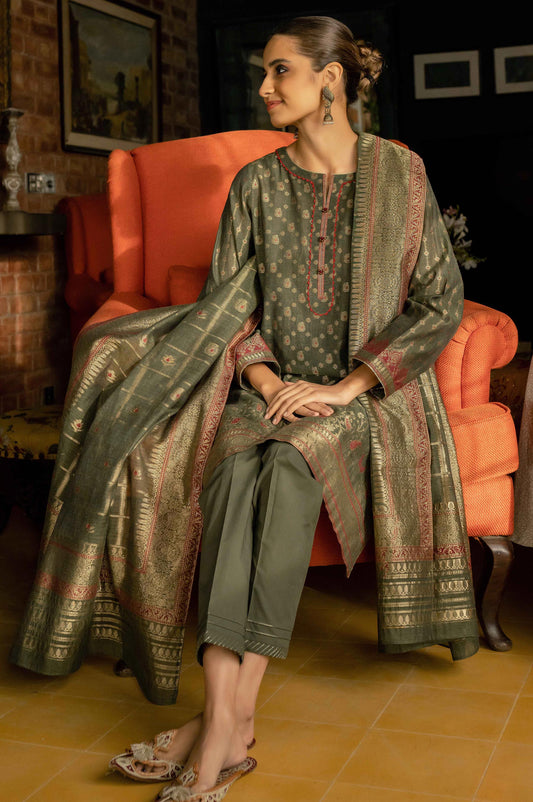 Unstitched 3 Piece Yarn Dyed Jacquard Suit with Jacquard Dupatta