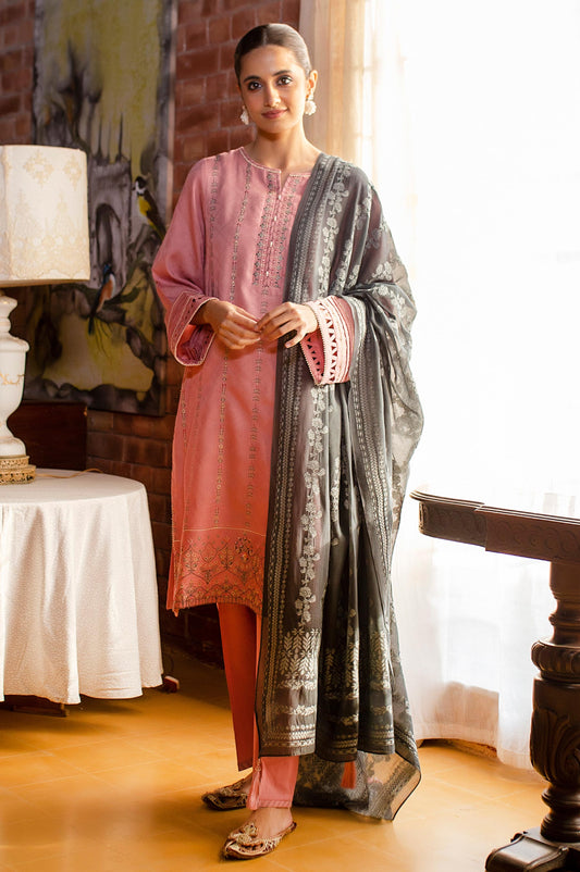 Unstitched 3 Piece Embroidered Self Jacquard Suit