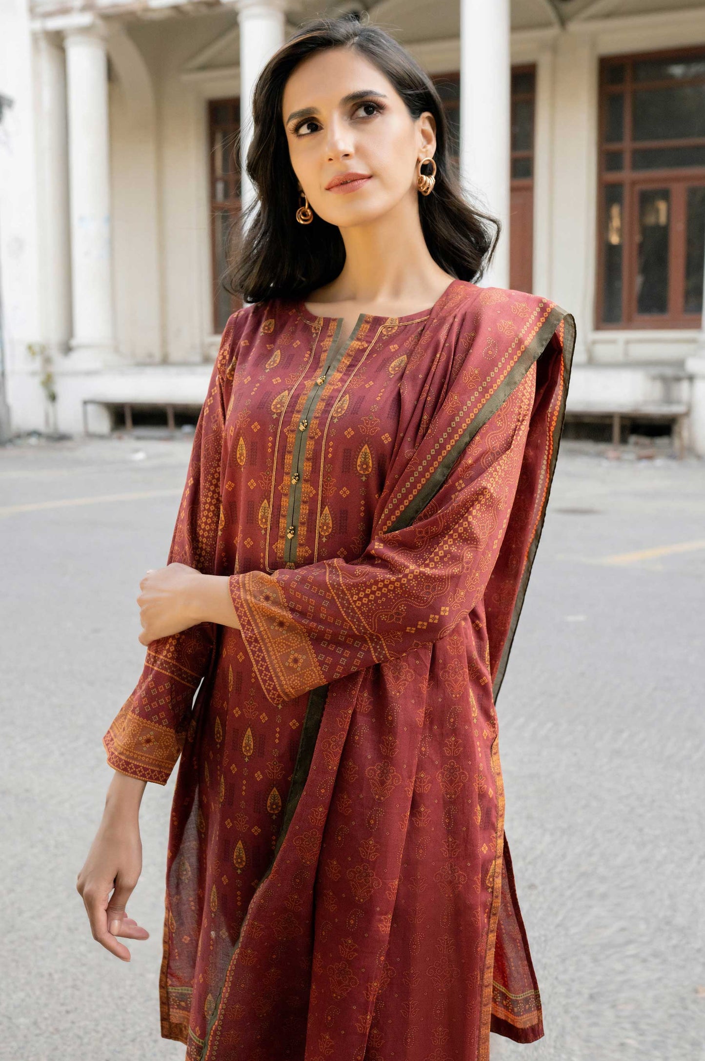 Unstitched 3 Piece Printed Lawn Suit with Printed Lawn Dupatta