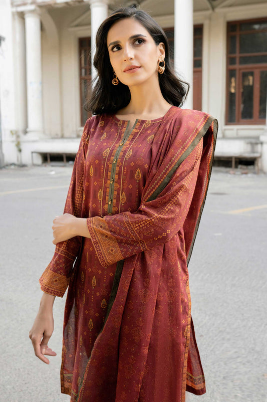 Unstitched 3 Piece Printed Lawn Suit with Printed Lawn Dupatta