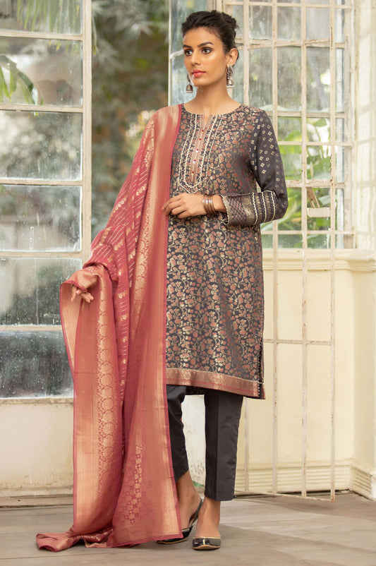 Unstitched 3 Piece Jacquard Suit with Jacquard Dupatta
