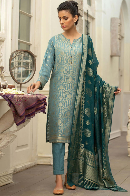 Unstitched 3 Piece Jacquard Suit with Jacquard Dupatta