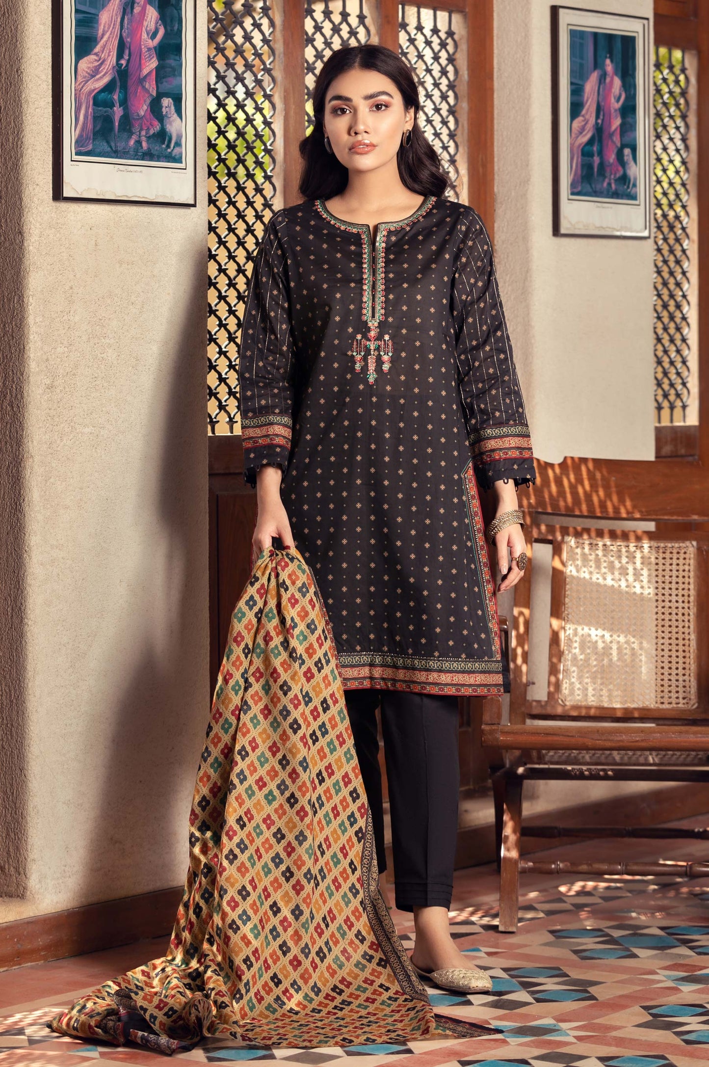 Unstitched 3 Piece Embroidered Lawn Suit with Cotton Net Dupatta