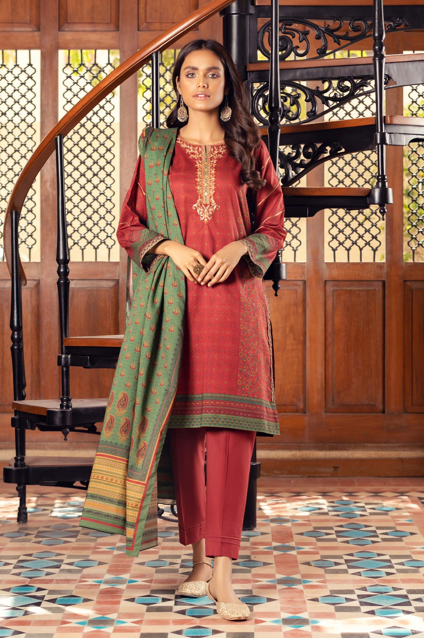 Unstitched 3 Piece Embroidered Lawn Suit with Cotton Net Dupatta