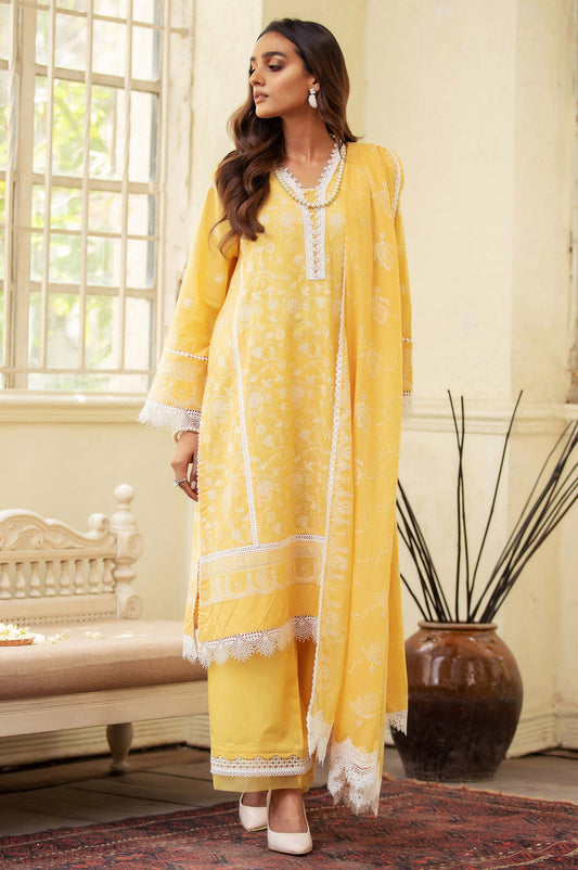 Unstitched 3 Piece Yards Dyed Chikankari Lawn Suit