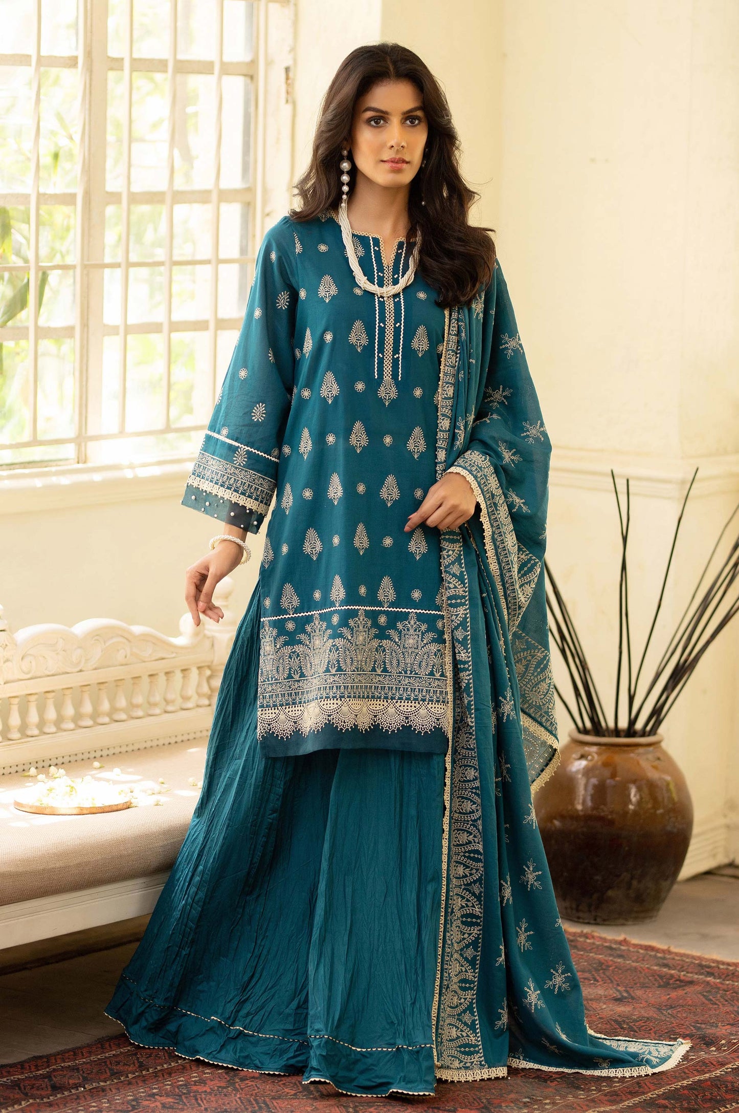 Unstitched 3 Piece Yards Dyed Chikankari Lawn Suit