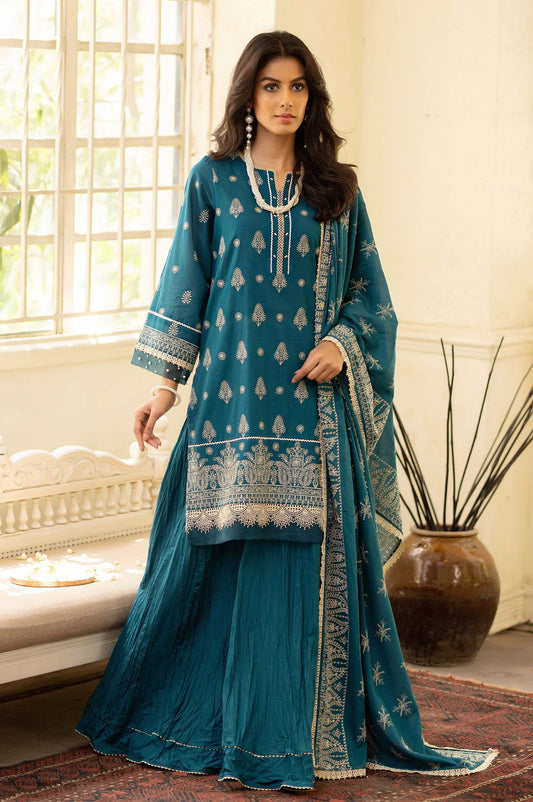 Unstitched 3 Piece Yards Dyed Chikankari Lawn Suit