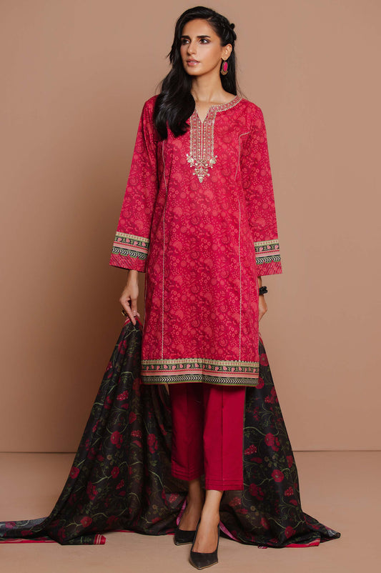 Unstitched 3 Piece Embroidered Doria Lawn Suit with Voile Slub Dupatta