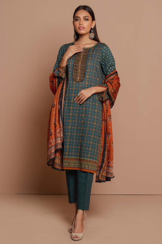 Unstitched 3 Piece Printed Lawn Suit with Cotton Net Dupatta