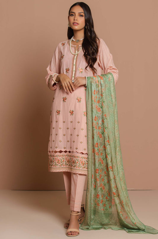 Unstitched 3 Piece Embroidered Doria Lawn Suit with Tissue Silk Dupatta