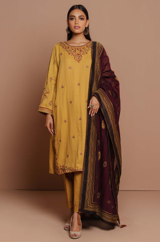 Unstitched 3 Piece Embroidered Satin Jacquard Suit