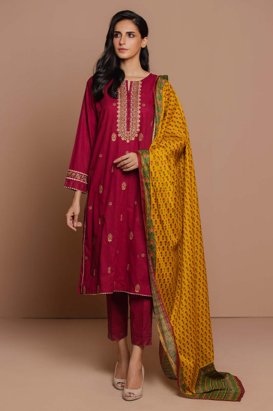 Unstitched 3 Piece Embroidered Textured Slub Lawn Suit with Voile Slub Dupatta