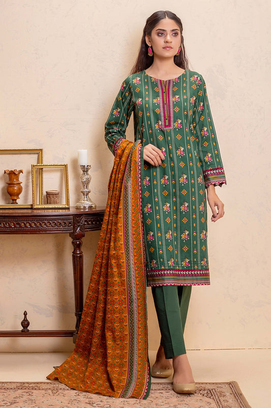 Unstitched 3 Piece Printed Khaddar Suit