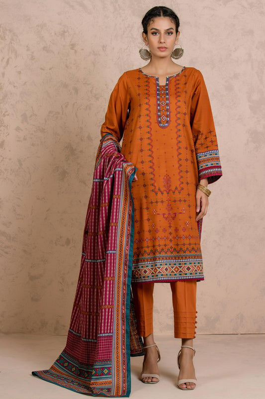 Unstitched 3 Piece Printed Khaddar Suit