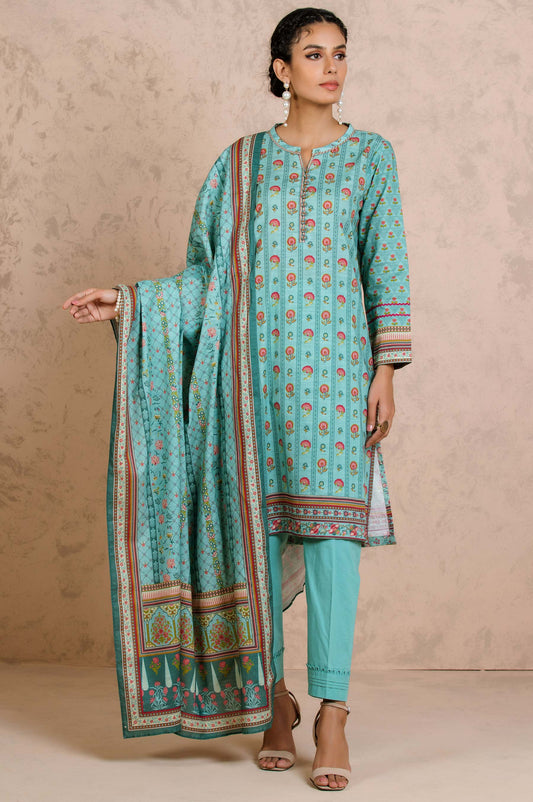 Unstitched 3 Piece Printed Khaddar Suit