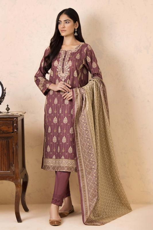 Unstitched 3 Piece Embroidered Khaddar Suit