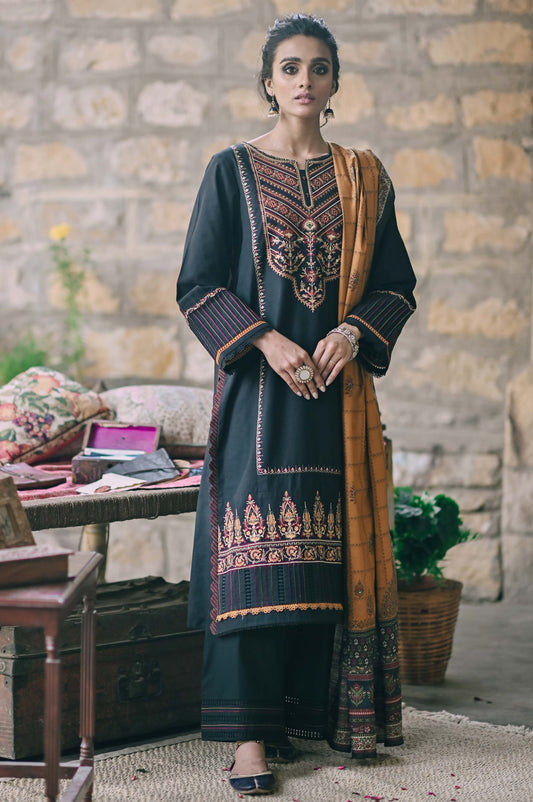 Unstitched 3 Piece Embroidered Khaddar Suit