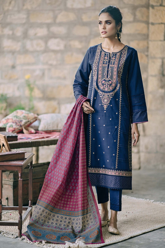 Unstitched 3 Piece Embroidered Khaddar Suit