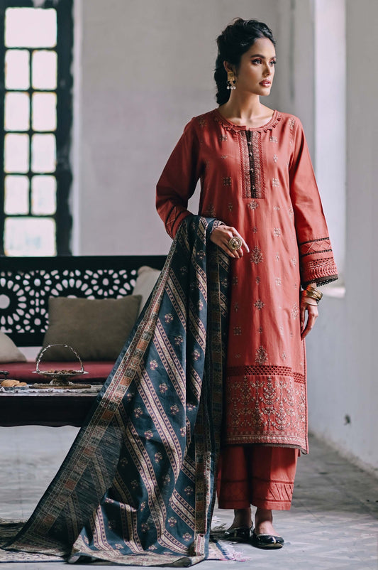 Unstitched 3 Piece Embroidered Khaddar Suit