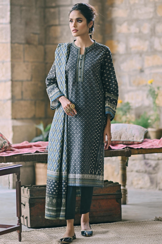 Unstitched 3 Piece Printed Cottel Suit