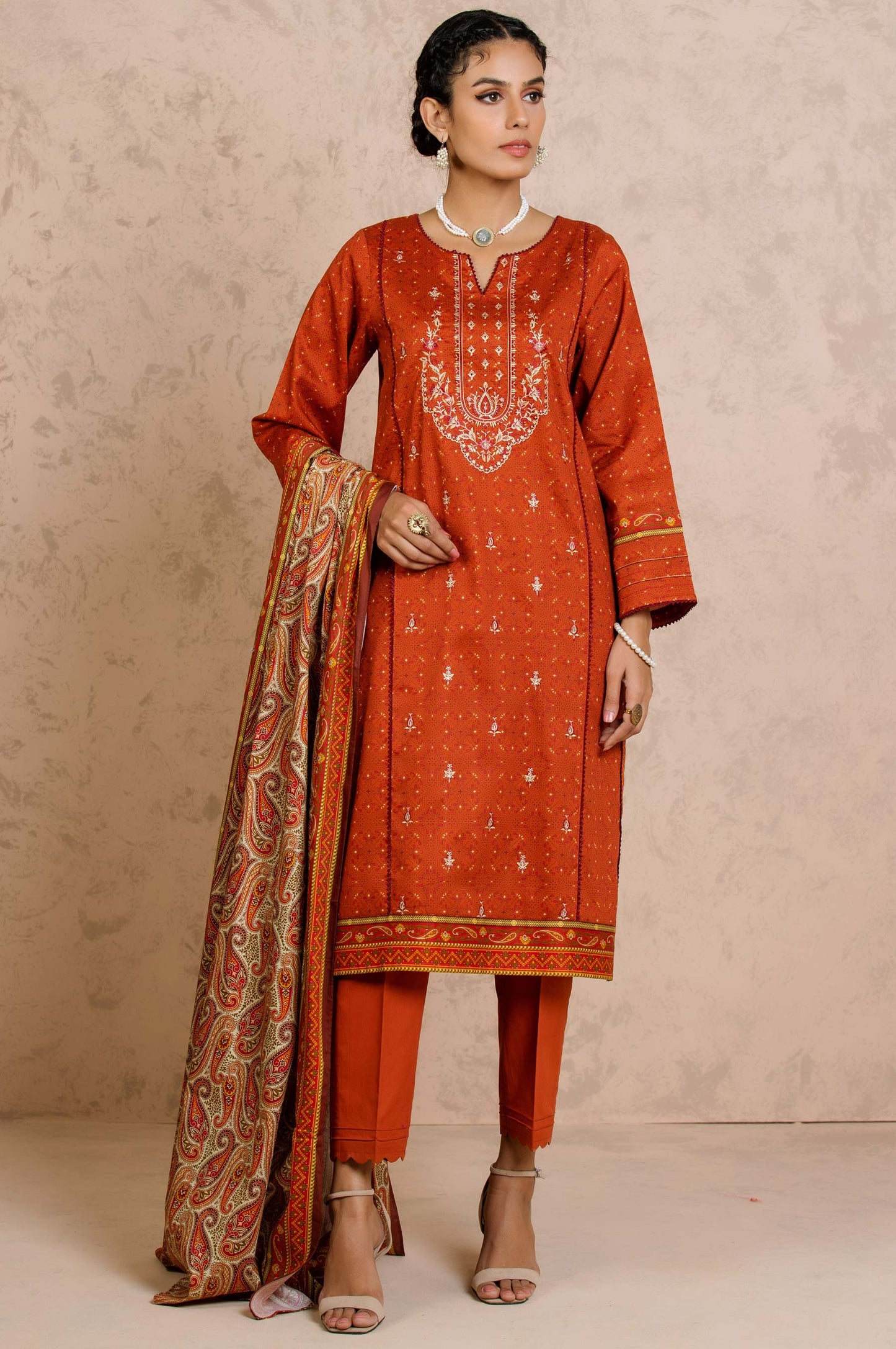 Unstitched 3 Piece Embroidered Cottel Suit