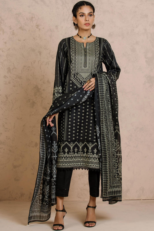 Unstitched 3 Piece Printed Cottel Suit