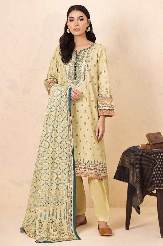 Unstitched 3 Piece Printed Cottel Suit