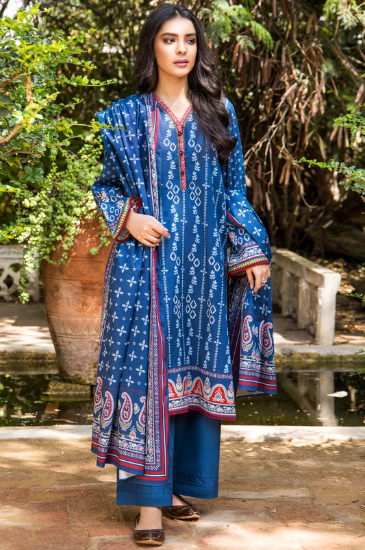 Unstitched 3 Piece Printed Cottel Suit