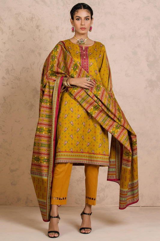 Unstitched 3 Piece Printed Cottel Suit