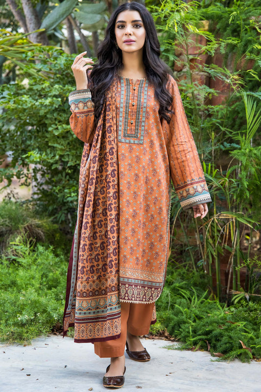 Unstitched 3 Piece Printed Cottel Suit