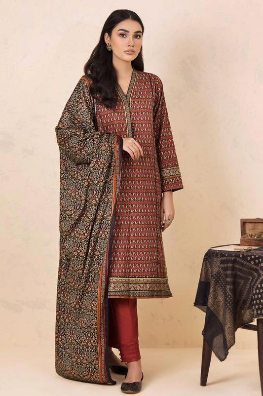 Unstitched 3 Piece Printed Cottel Suit