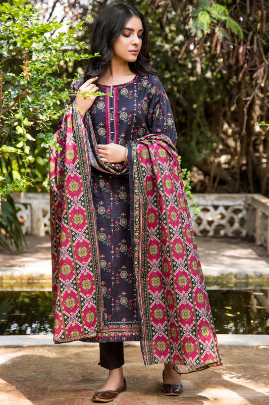 Unstitched 3 Piece Printed Cottel Suit