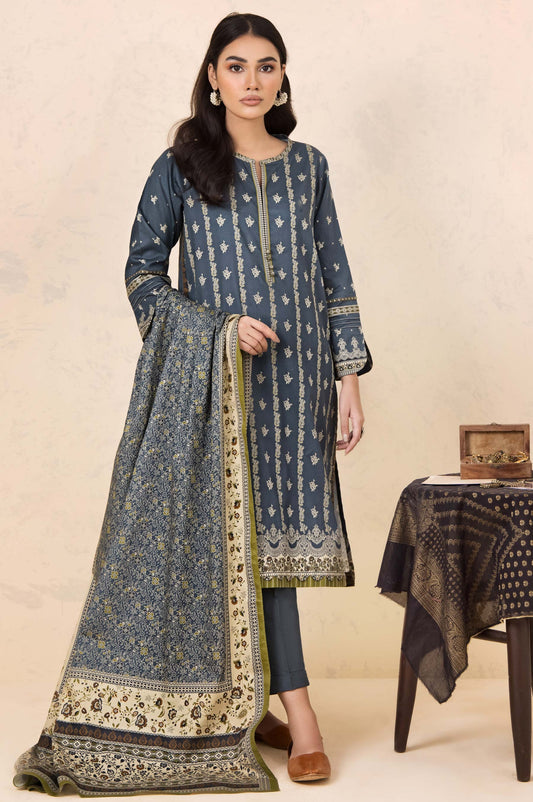 Unstitched 3 Piece Printed Cottel Suit