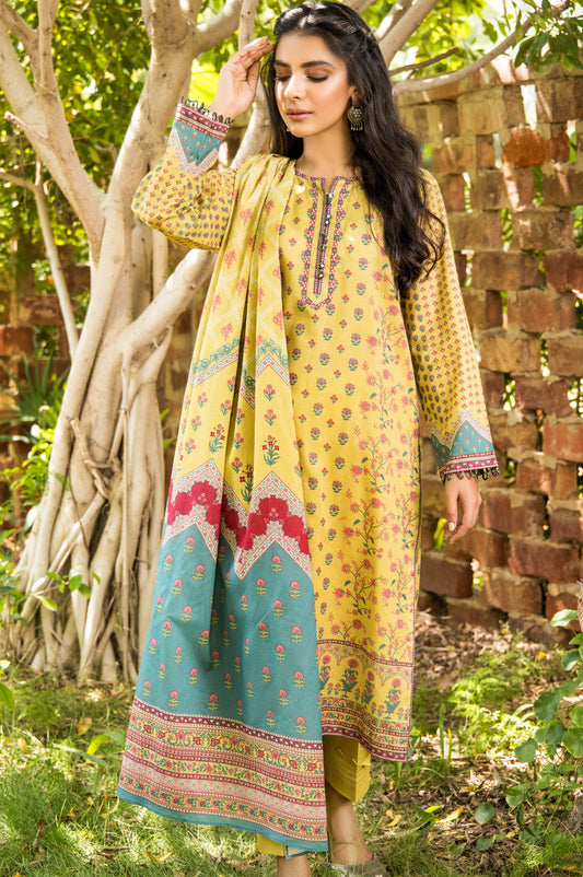 Unstitched 3 Piece Printed Karandi Suit