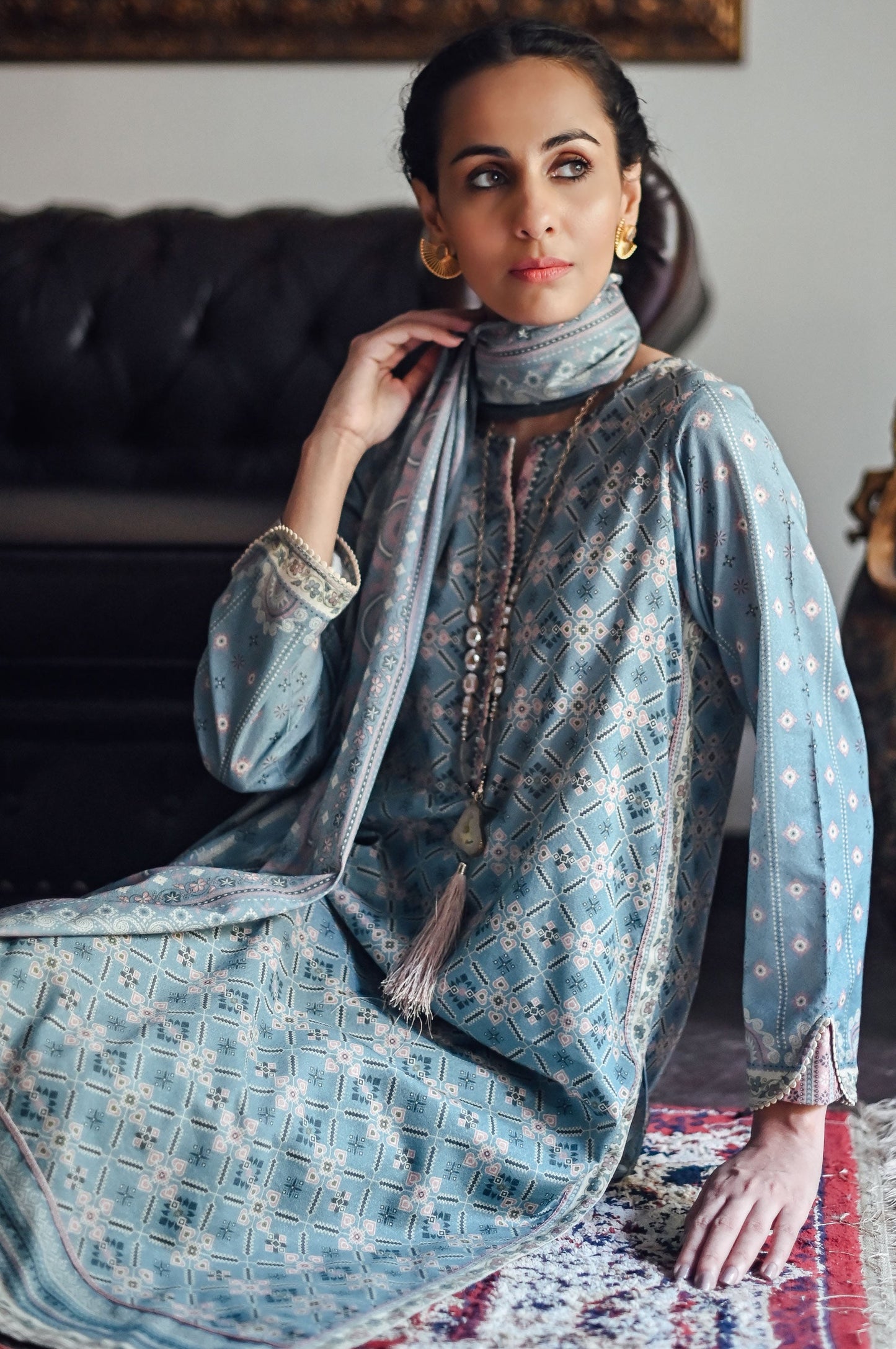 Stitched 3 Piece Printed Karandi Suit