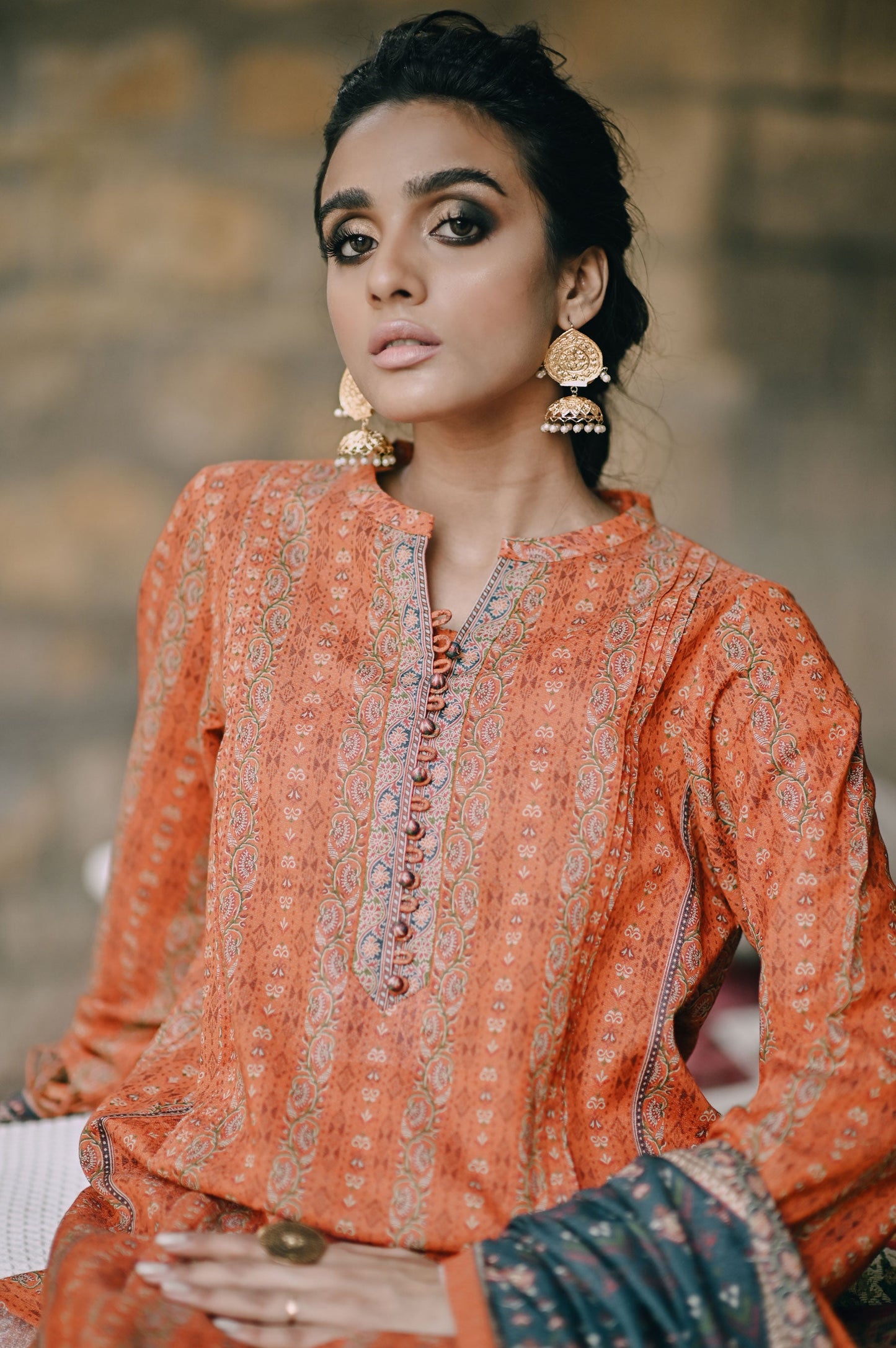 Stitched 3 Piece Printed Karandi Suit
