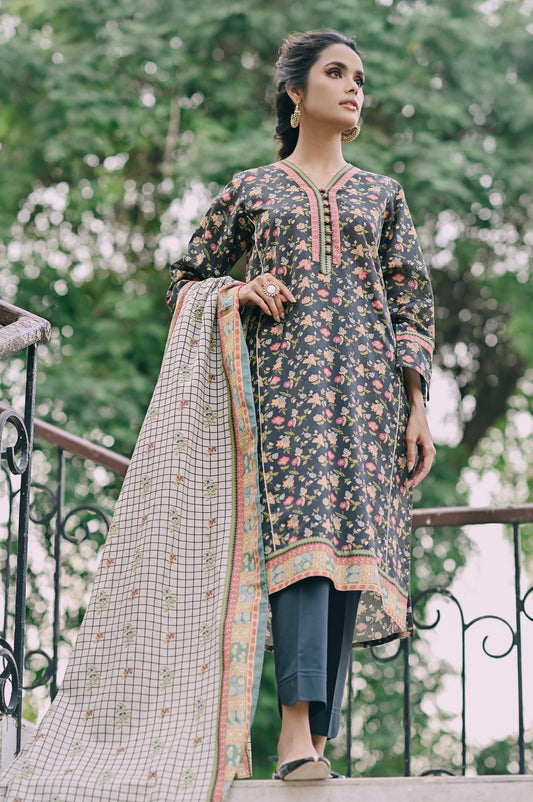 Unstitched 3 Piece Printed Karandi Suit