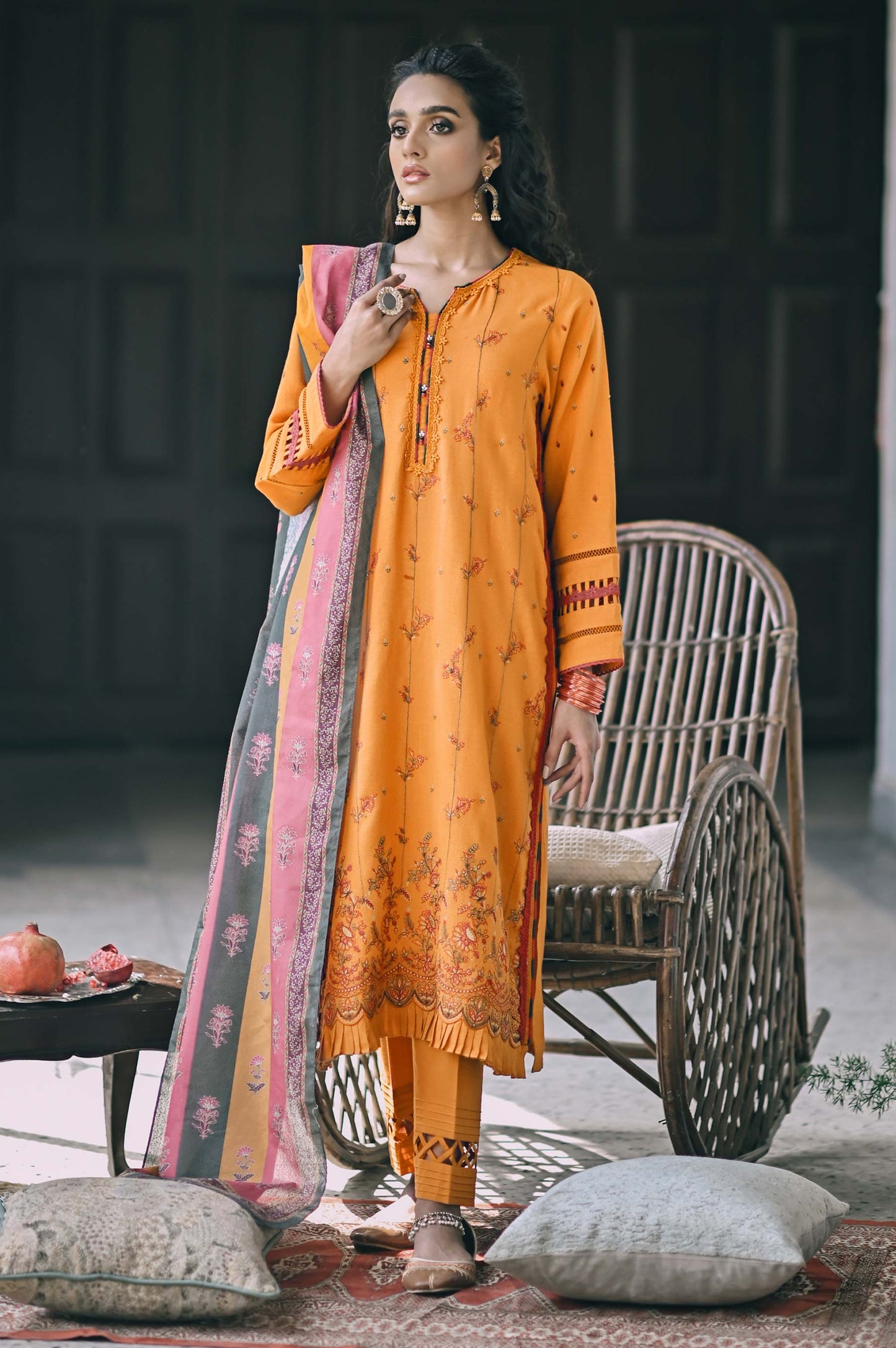 Unstitched 3 Piece Embroidered Karandi Suit