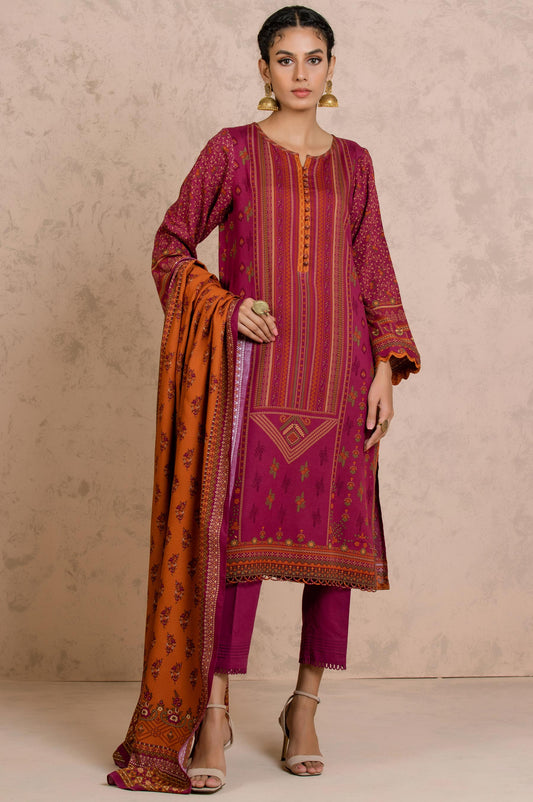 Unstitched 3 Piece Printed Linen Viscose Suit