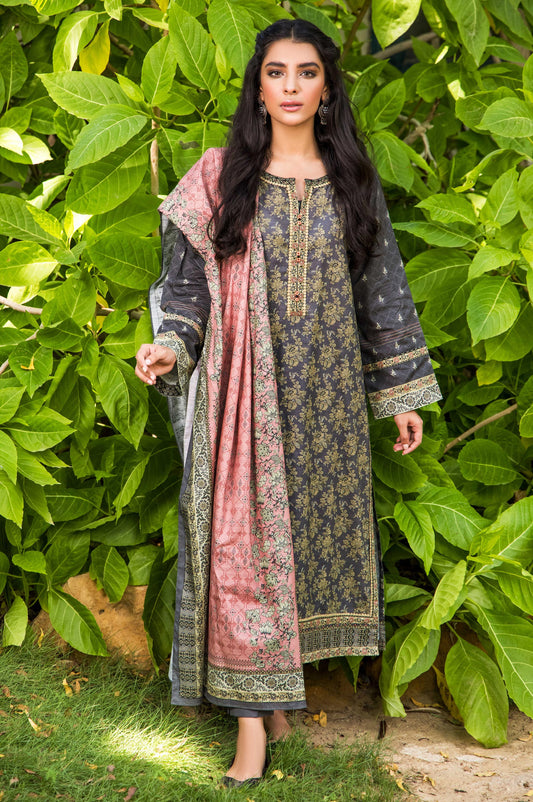 Unstitched 3 Piece Printed Linen Viscose Suit
