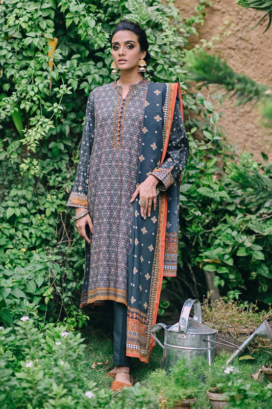Unstitched 3 Piece Printed Linen Viscose Suit