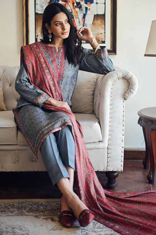 Unstitched 3 Piece Embroidered Doria Linen Viscose Suit
