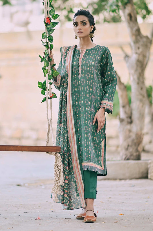 Unstitched 3 Piece Printed Doria Linen Viscose Suit