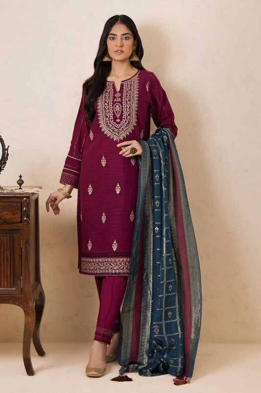 Unstitched 3 Piece Embroidered Khaddar with Jacquard Suit