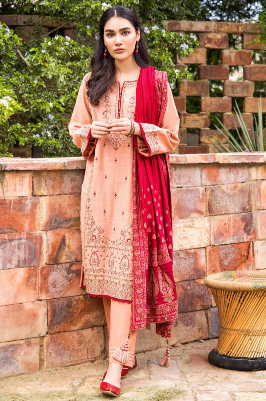 Unstitched 3 Piece Embroidered Khaddar with Jacquard Shawl Suit