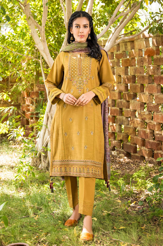Unstitched 3 Piece Embroidered Khaddar with Yarn Dyed Jacquard Shawl Suit